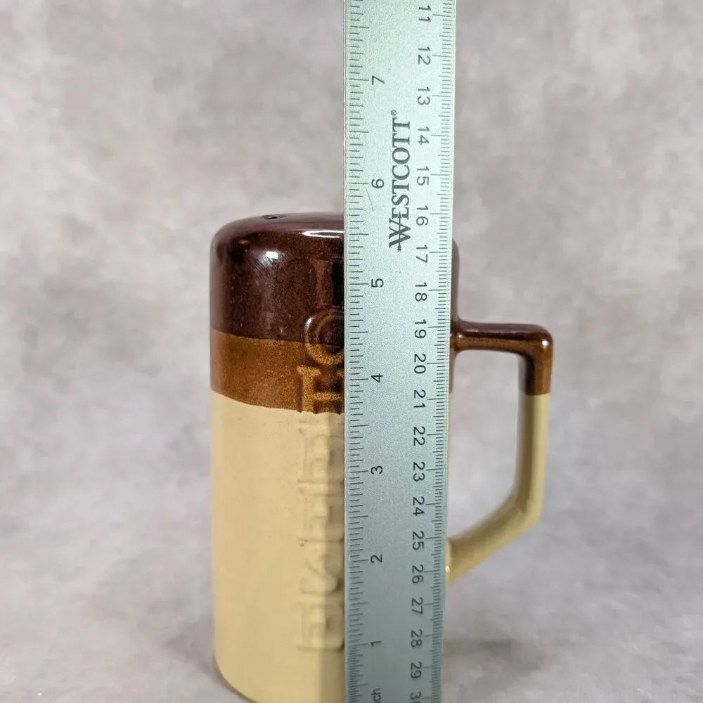 Vintage Ceramic Cheese Shaker Dispenser Two Tone Brown Tan Retro Pizzeria Handle